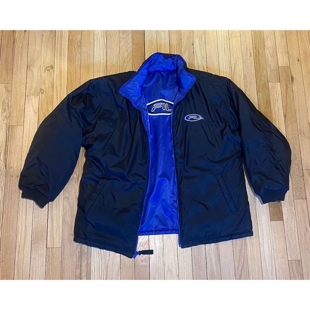 Y2K Fila Men's Vintage Reversible Puffer Windbreaker Jacket Multicolor XL